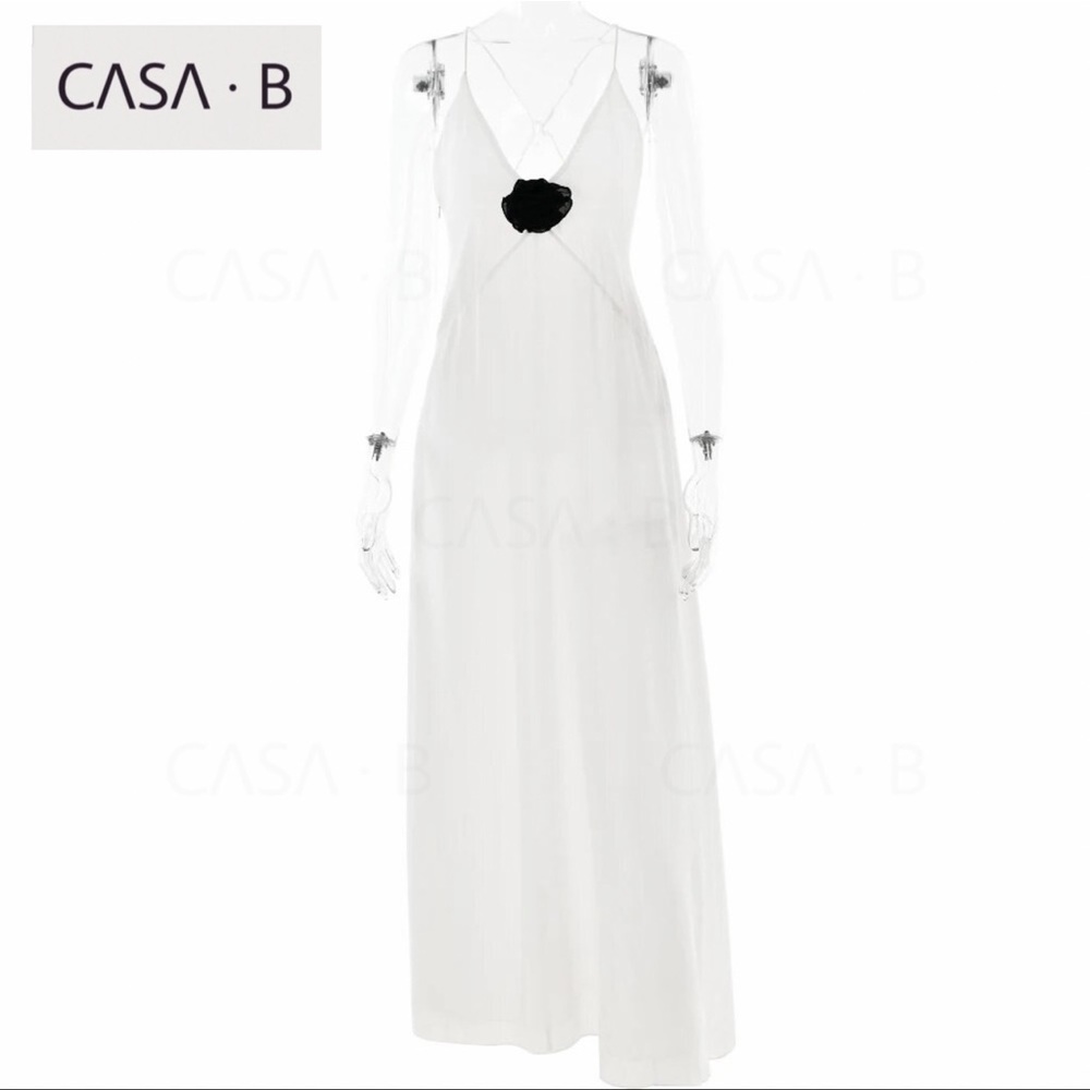 SOON to CASA B✨Madeline Sheer Floral Appliqué Deep V Long Slip Sheath Maxi Dress - Picture 9 of 13